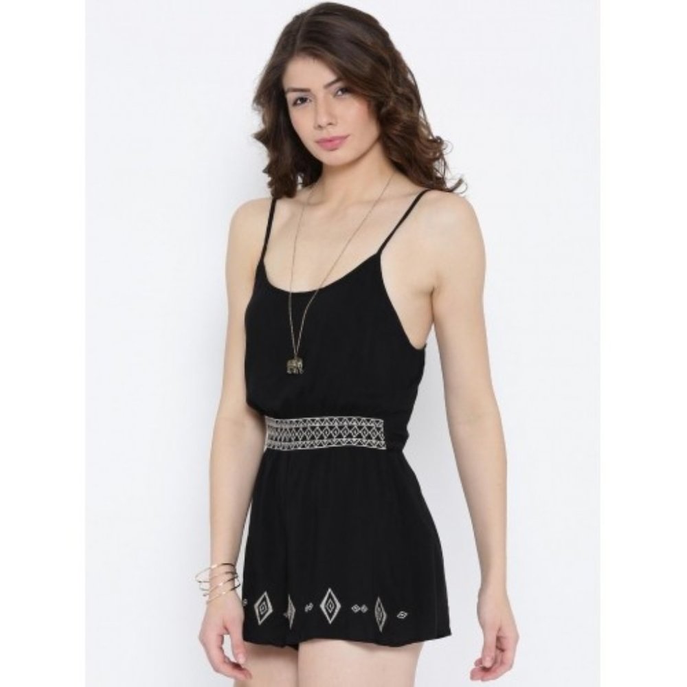 Forever 21 Cami Embroidered Geo Romper Black